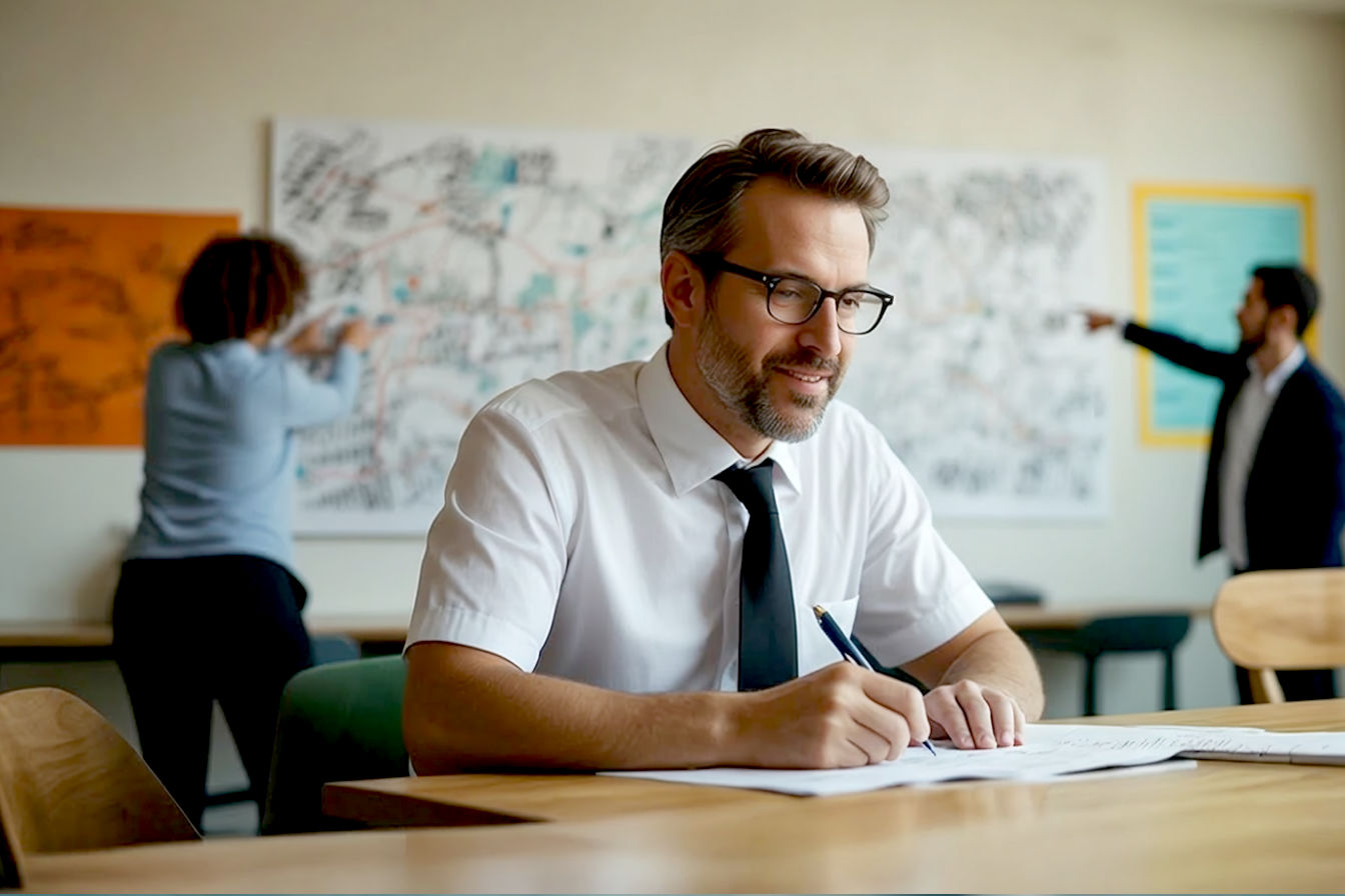 Lifelike pro photography, bright and optimistic tone. A diverse group of three focused individuals (e.g., one on a laptop, one taking notes, one looking thoughtfully at a vibrant, abstract representation of interconnected niche ideas like a colorful mind map or network diagram). The background is clean and modern, perhaps a well-lit home office or co-working space. Emphasize a sense of discovery and opportunity. The visual style should be inspiring and professional, suitable for a business or marketing article. Soft, natural lighting. Shot with a DSLR, 50mm lens, f/2.8, capturing a sense of depth and clarity.